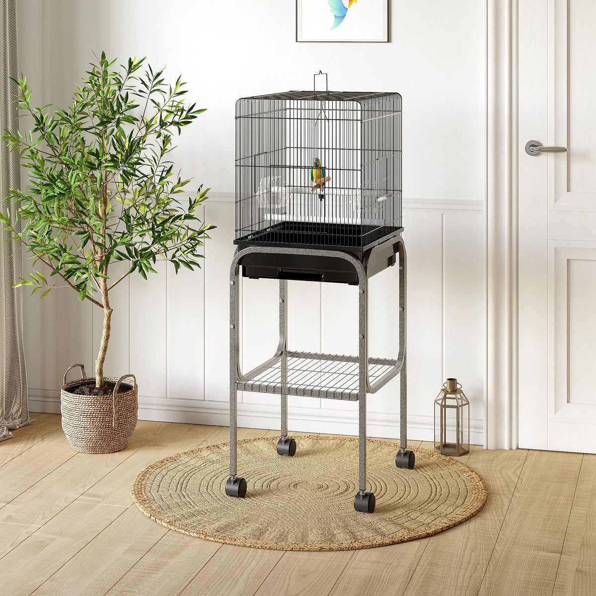 45-inch Metal Indoor Bird Cage Parrot Aviary With Detachable