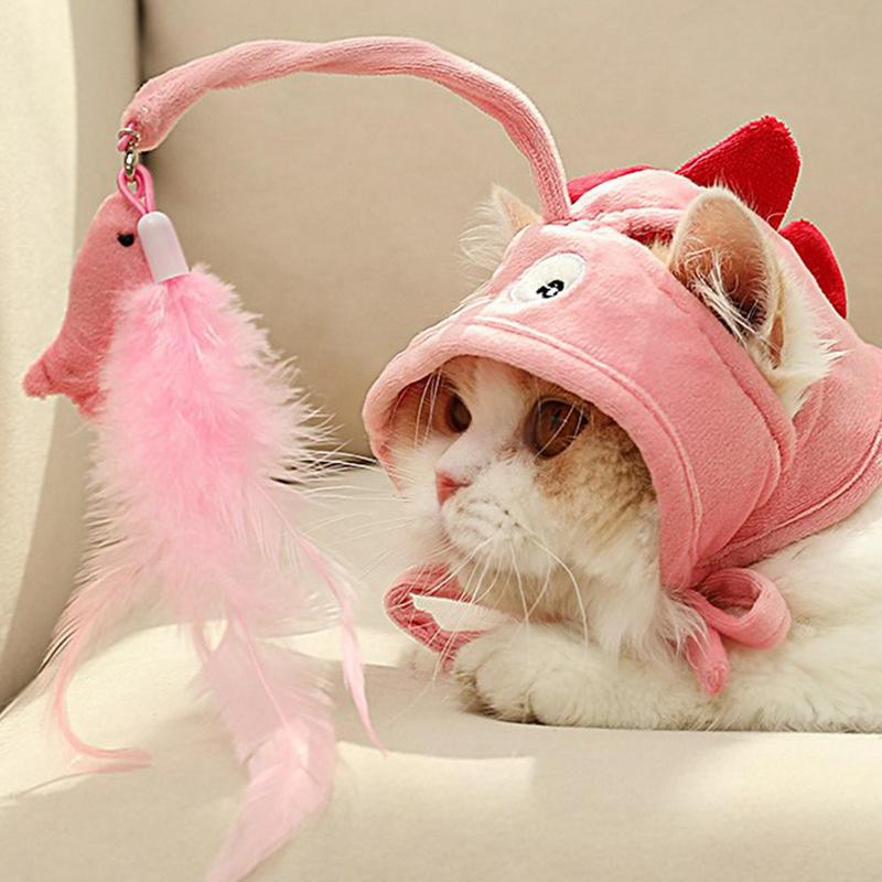 New Head Wearing Feather Funny Cat Stick Toy Gray Big Eye Pet Toys