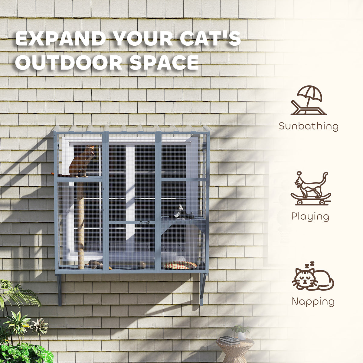Catio Outdoor Window For 2-3 Large Indoor Cats W 2 Jumping