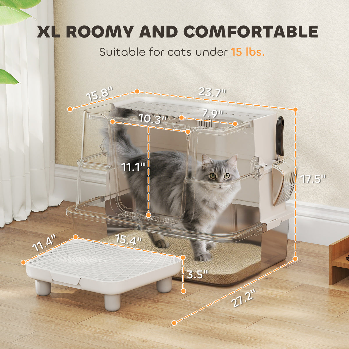 Cat Litter Box Top And Side Entry Enclosed With Flip