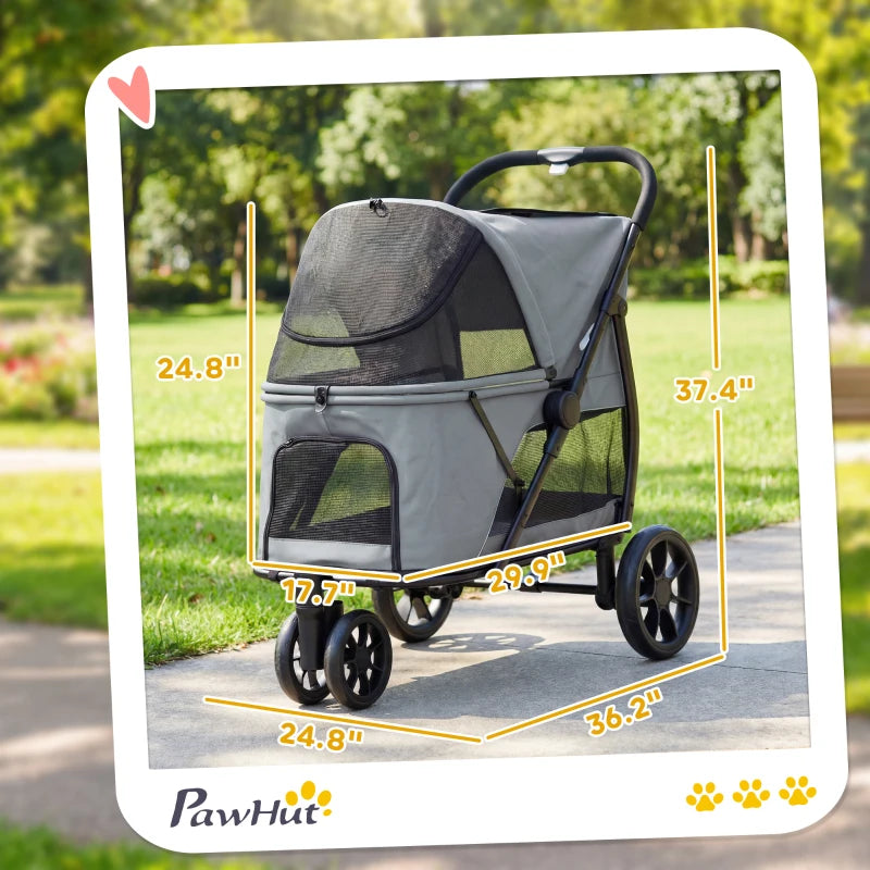 3 Wheel Pet Stroller With Easy One-click Quick Fold Mesh Window