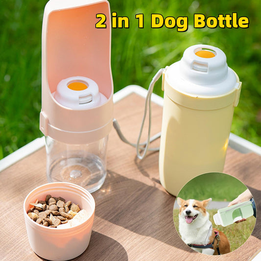 2-in-1 Travel Dog Water Bottle Pet Dispenser Feeder Drinking Outing