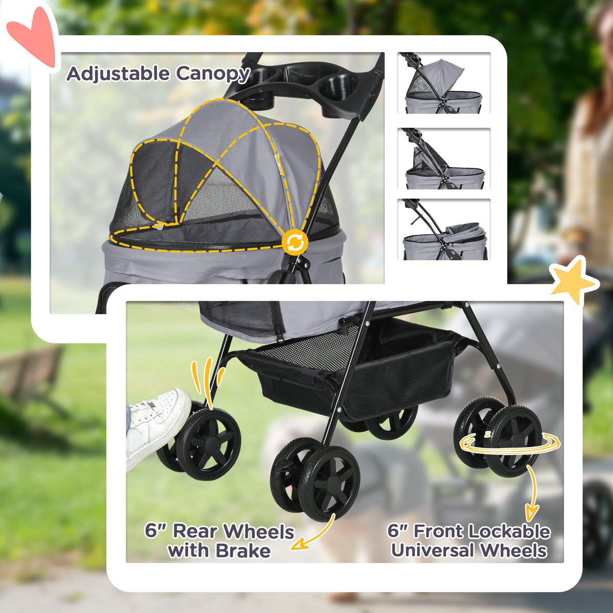 Pawhut Dog Pram Stroller Foldable Pet Pushchair With 4 Wheels