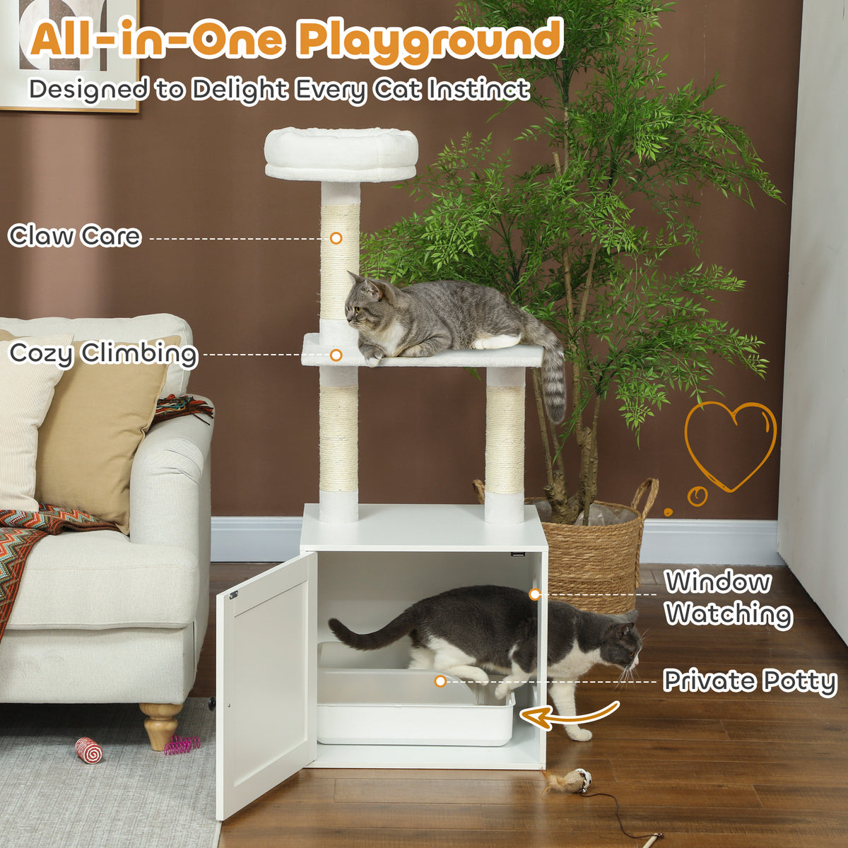 Cat Tree With Litter Box Enclosure Scratching Posts Bed Climbing