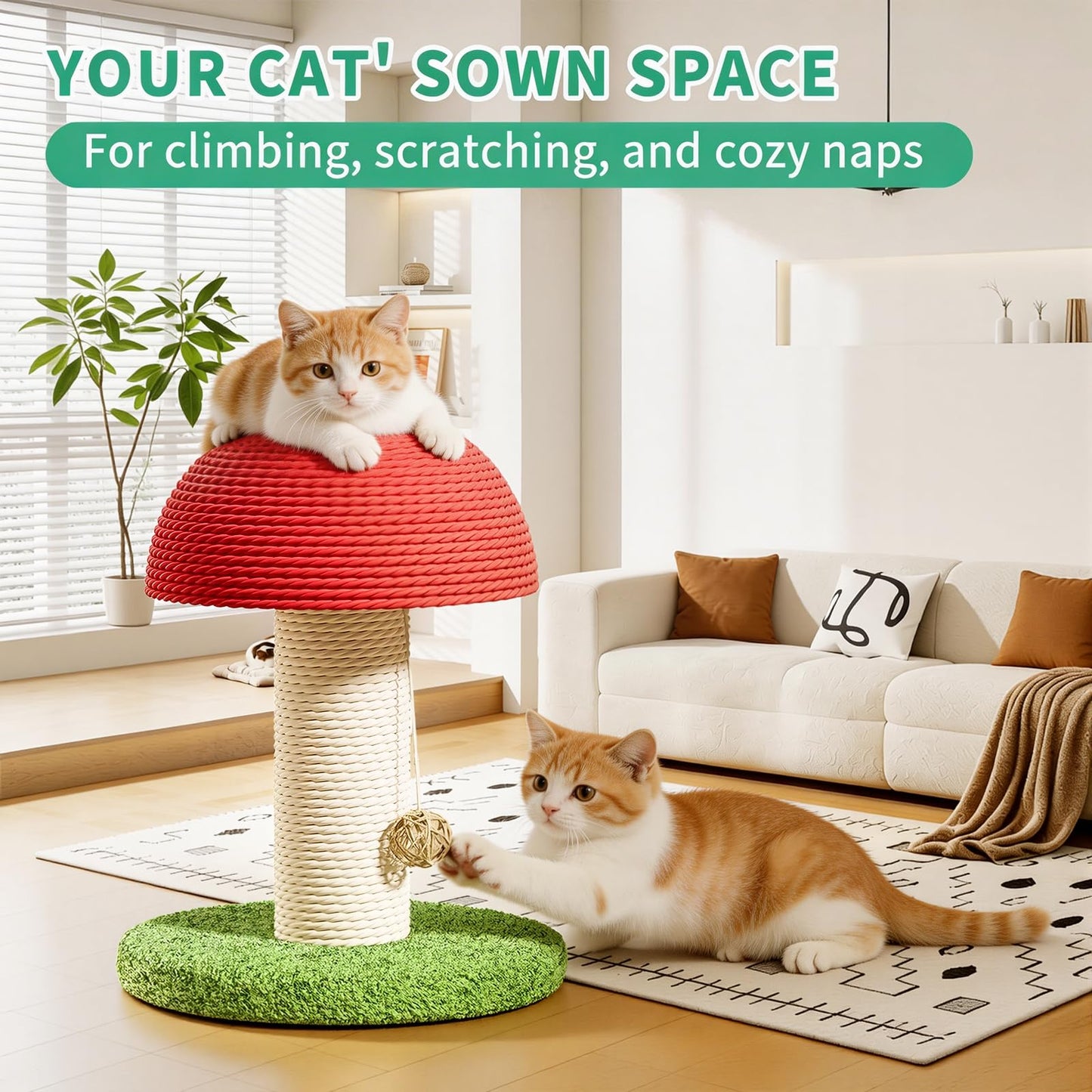 Mushroom Cat Scratching Post 11inch For Kitten Small Cats Mini Tree