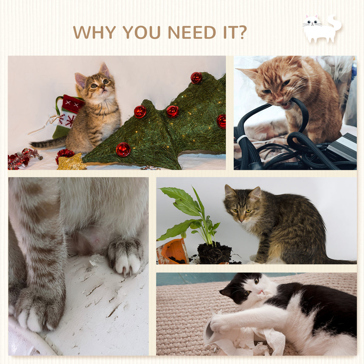 4 Piece Cat Shelf With Scratching Post Wall-mounted Tree For Indoor