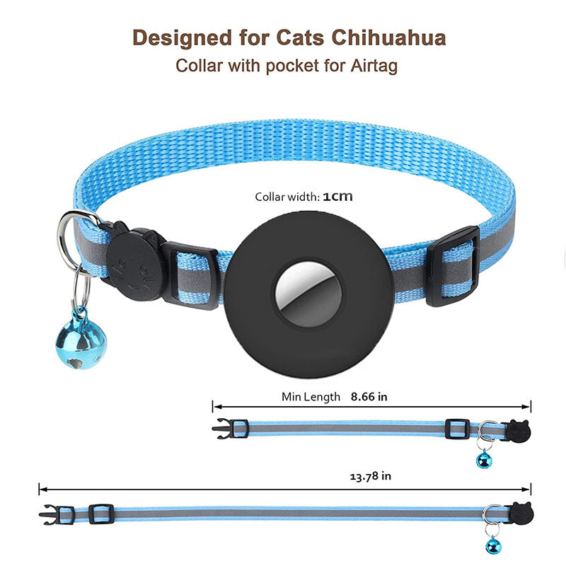 Airtag Pet Collar With Bell Reflective Adjustable Anti-lost Cat Dog