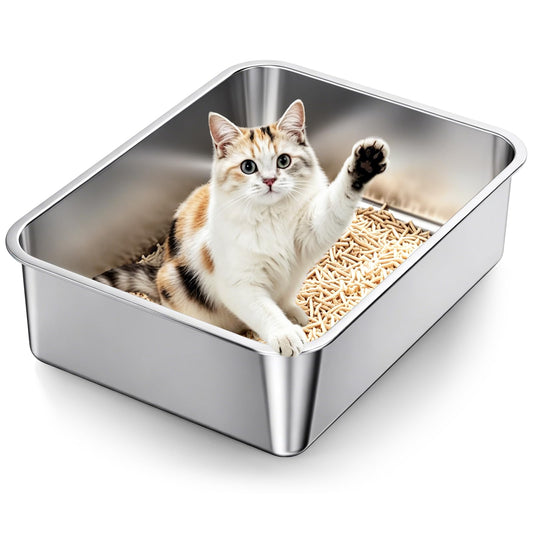 Stainless Steel Litter Box Medium Metal Cat Easy Clean Non Stick