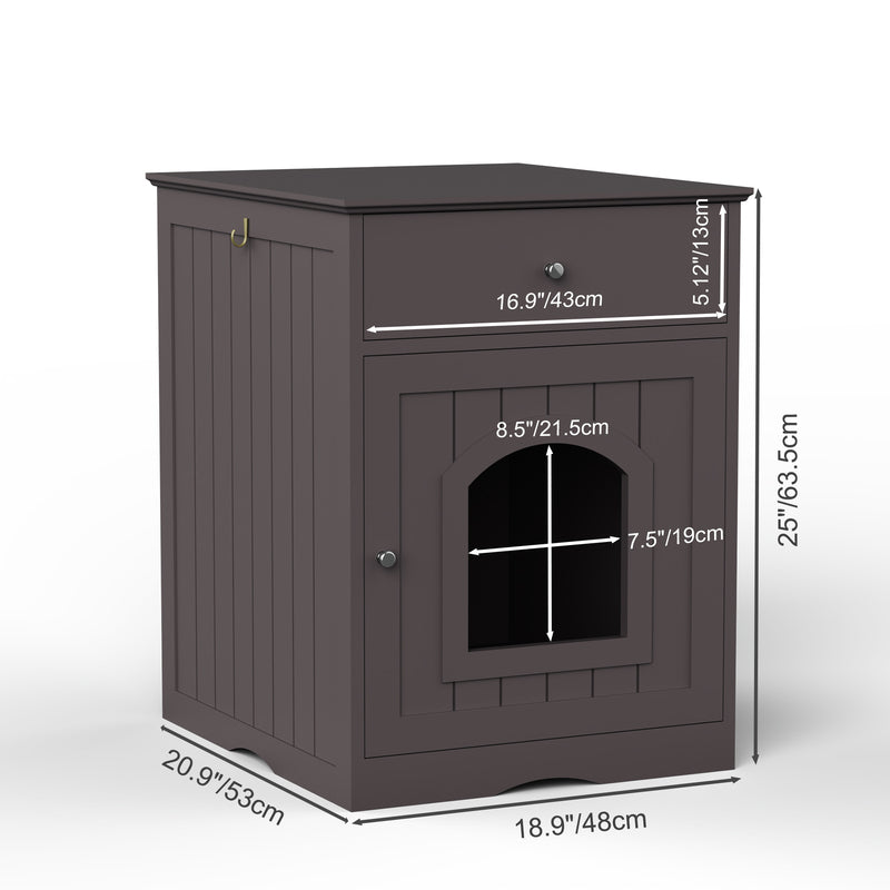 Black Wooden Cat Litter Box Enclosure W Drawer Side Table Indoor