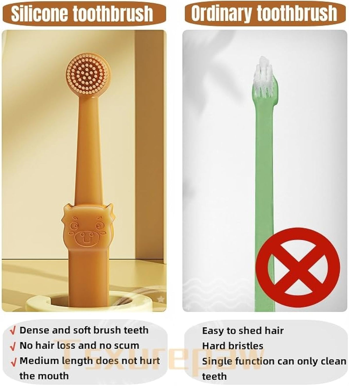 360 Angle Dog Toothbrush With Tongue Cleaning Brush Silicone Pet