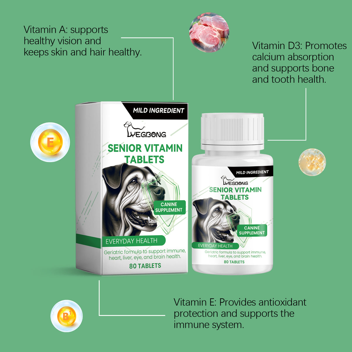 Senior Dog Vitamin Tablets Multivitamin Supplement For Older Dogs