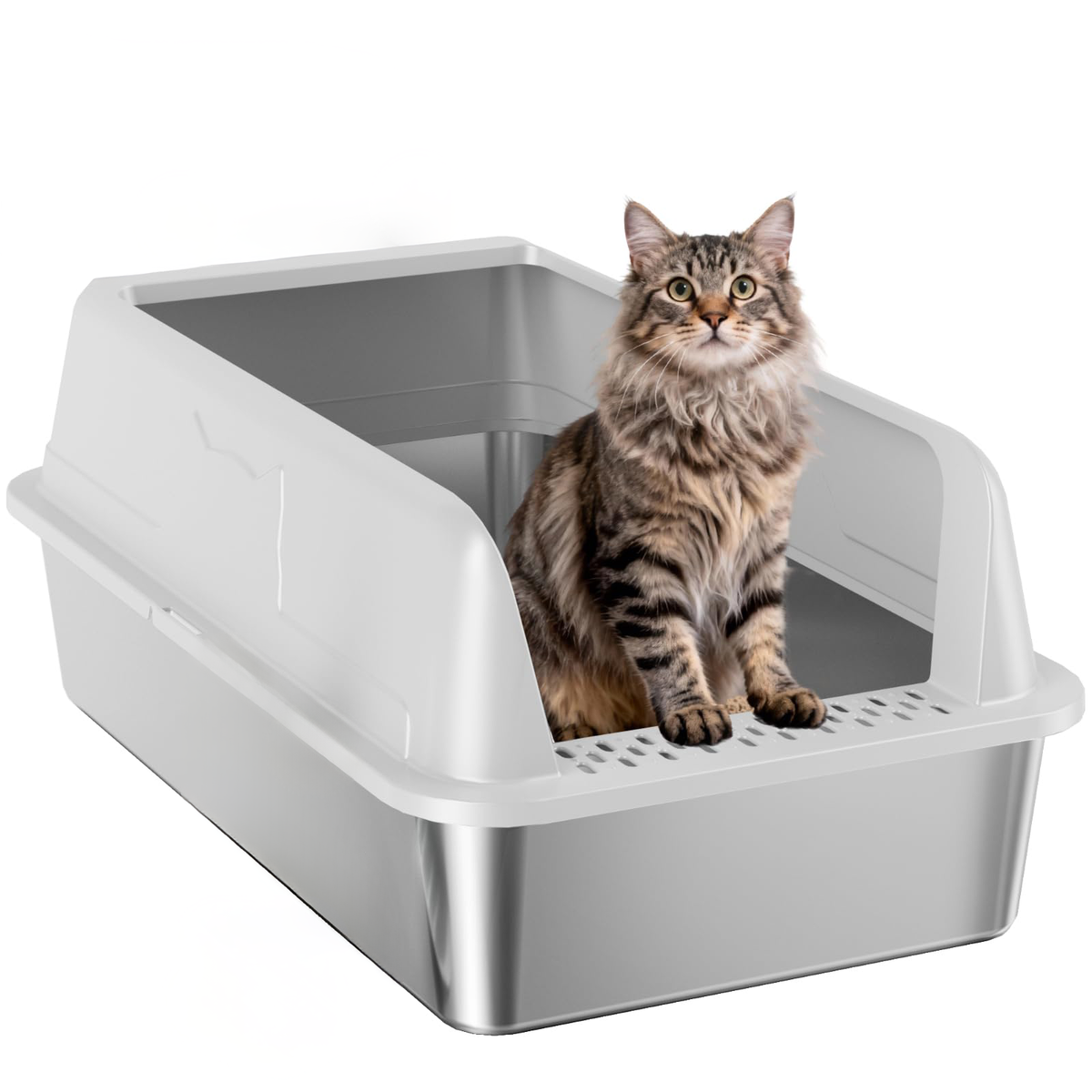 Stainless Steel Cat Litter Box For Cats High-sided Design Prevents