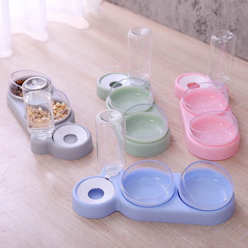 Pet Cat Bowl Automatic Feeder Dog Food With Water Fountain Double