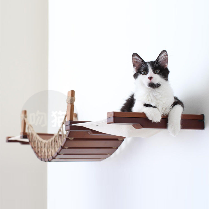 Cat Suspension Bridge Rope Ladder Hemp Soft Wooden Solid Wood Wall