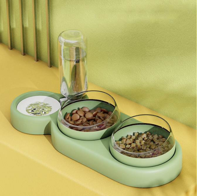 Pet Cat Bowl Automatic Feeder Dog Food With Water Fountain Double