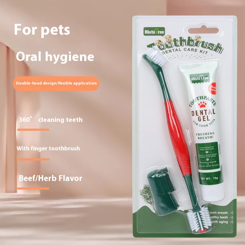 Pet Toothpaste Toothbrush Set Cat And Dog Finger Stall Cleaning Pet