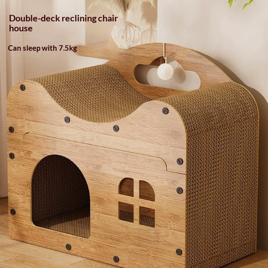 Cat Bed Scratching Post Wooden Vertical Sofa Corrugated Paper House
