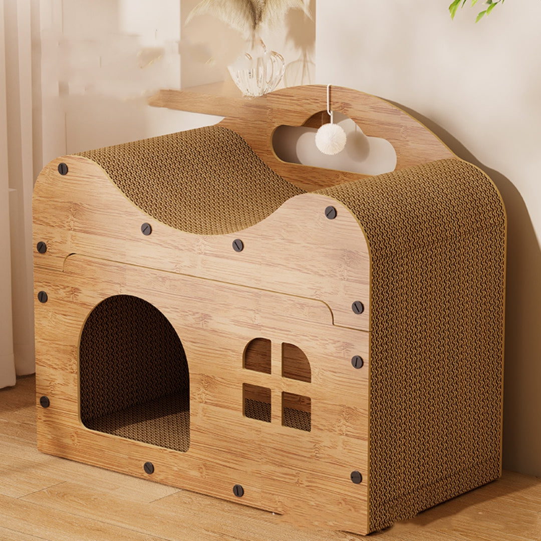 Cat Bed Scratching Post Wooden Vertical Sofa Corrugated Paper House