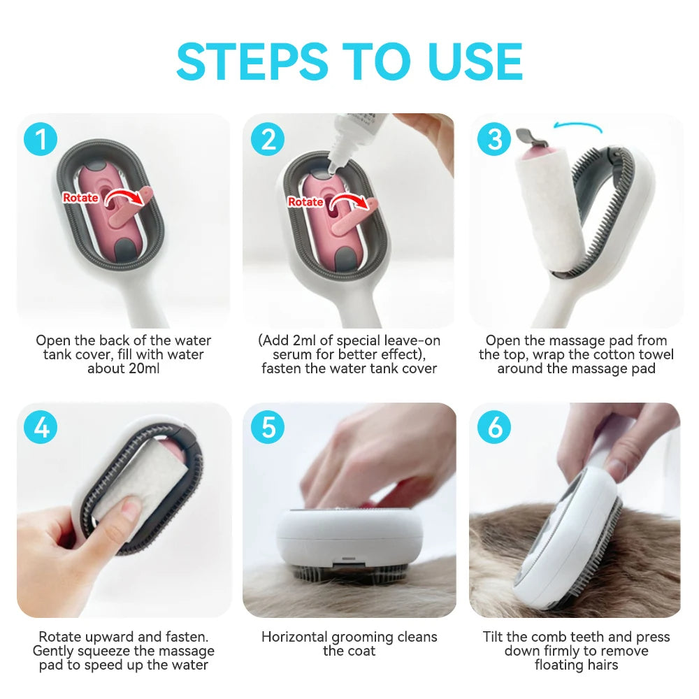 Cat Hair Brush With Water Sticky For Cats 4 In-1 Grooming Creative