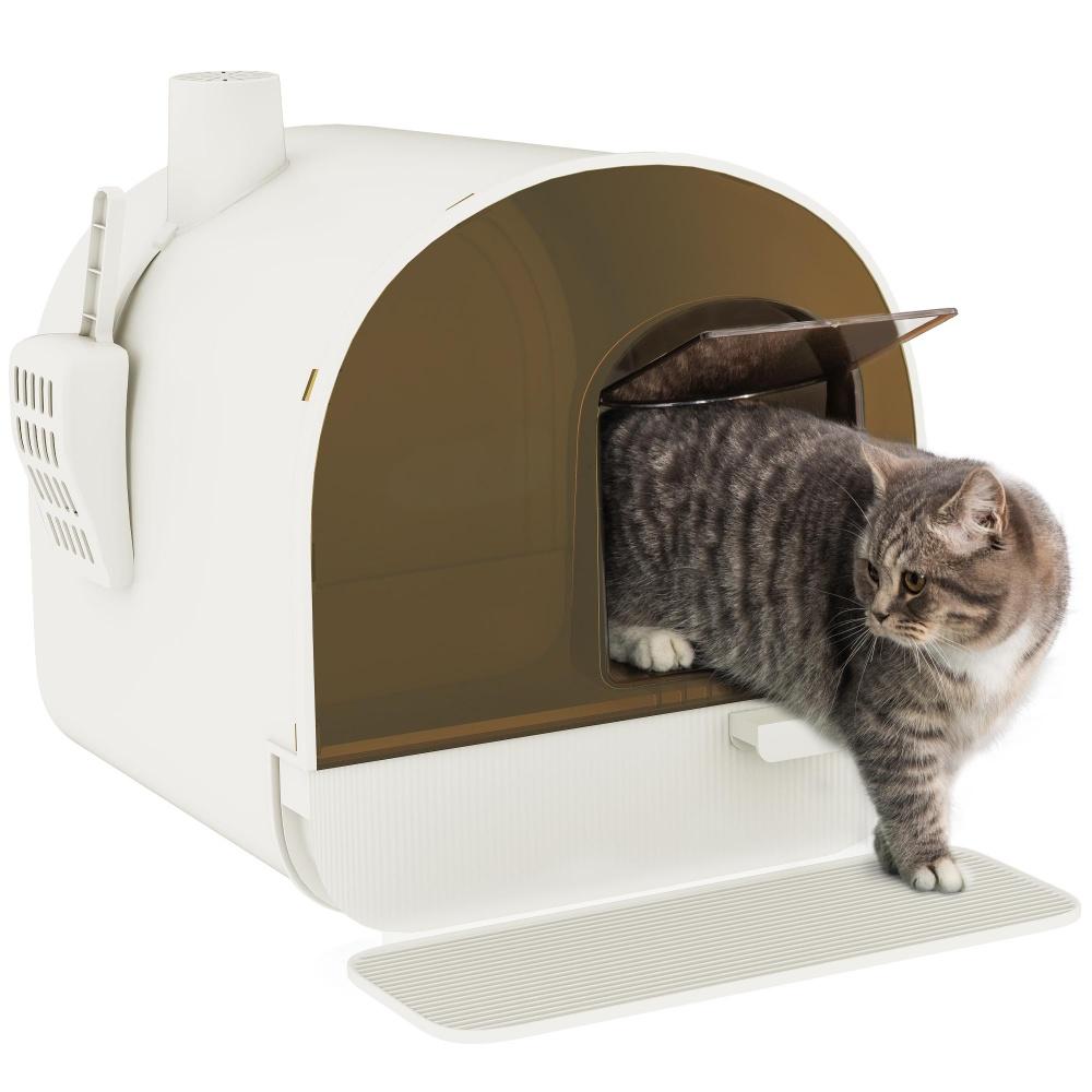 White Cat Litter Box With Lid With Scoop And Filter