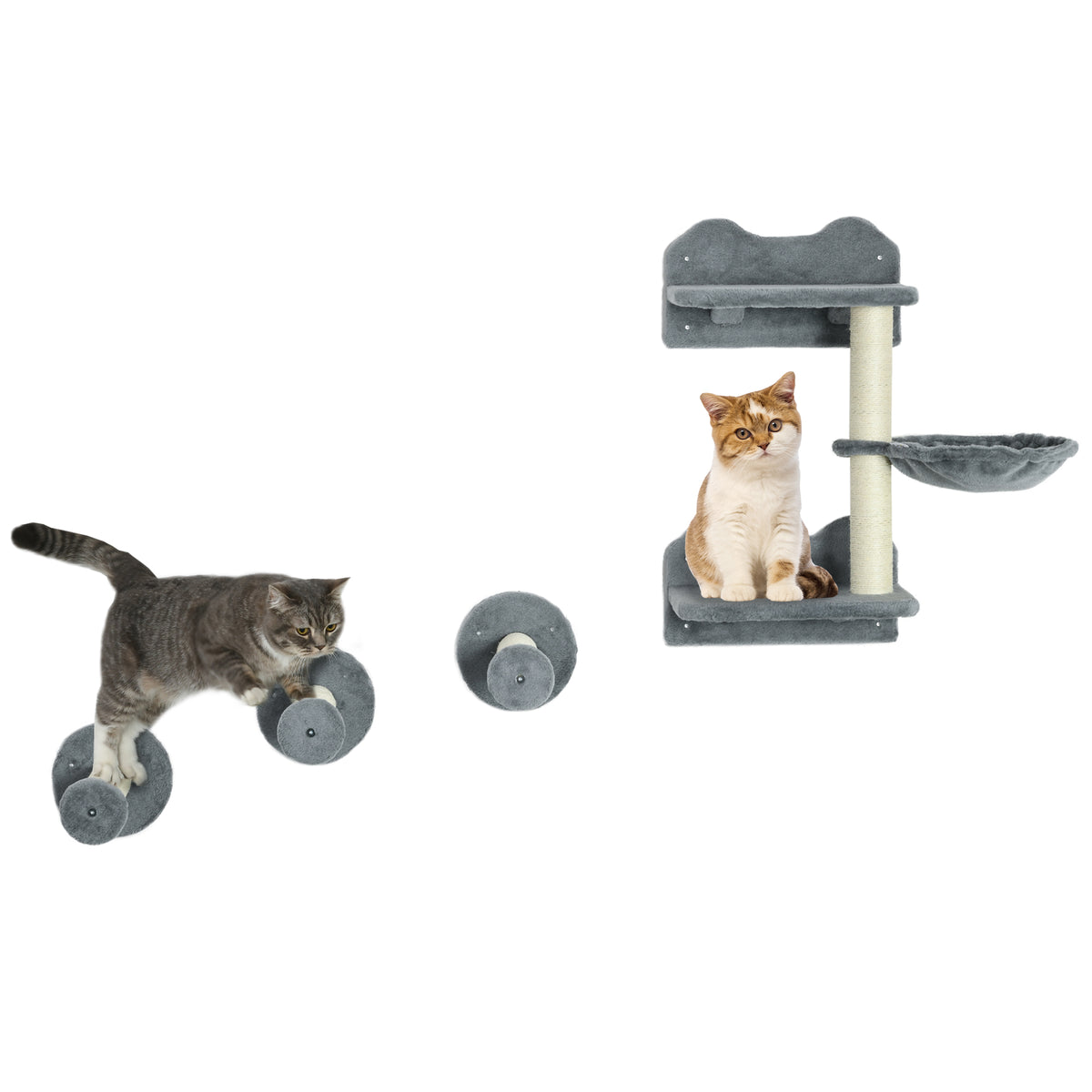 4 Piece Cat Shelf With Scratching Post Wall-mounted Tree For Indoor