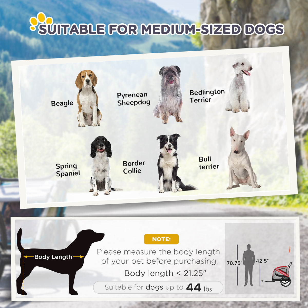 2-in-1 Pet Bike Trailer For Small Medium Dogs Road-visibility Dog