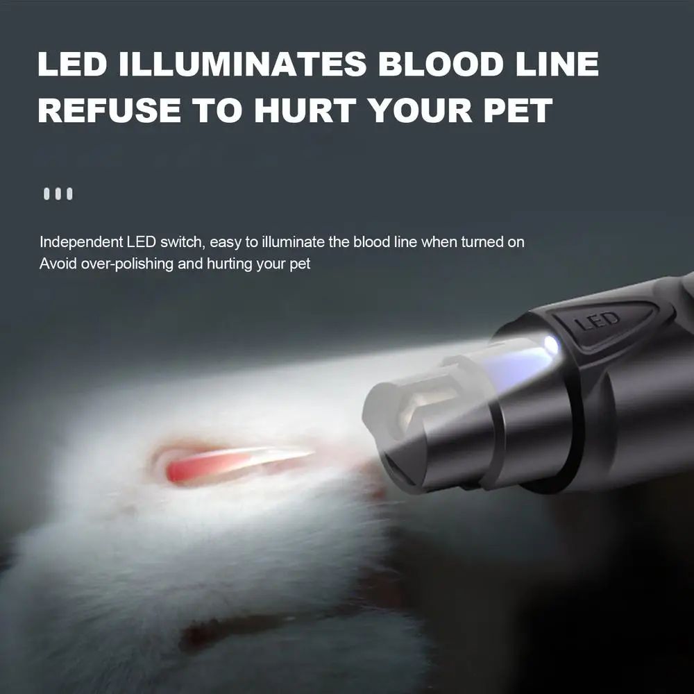Lighted Dog Nail Clippers 2-speed Rechargeable Grinder Painless