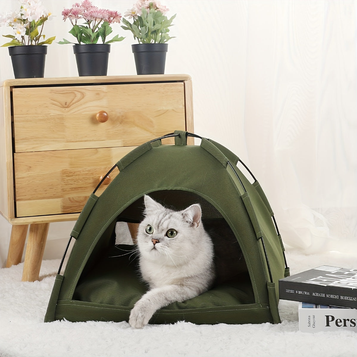 Cat Tent Bed With Removable Non-slip Soft Pad Portable Pet Cave For