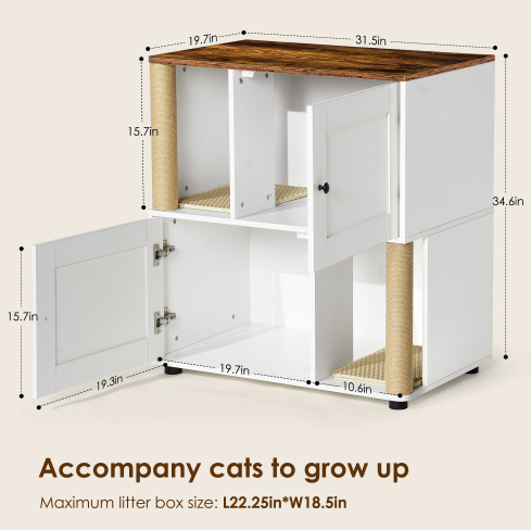 Double Cat Litter Box Enclouse Enclosure For 2 Cats Cabinet With