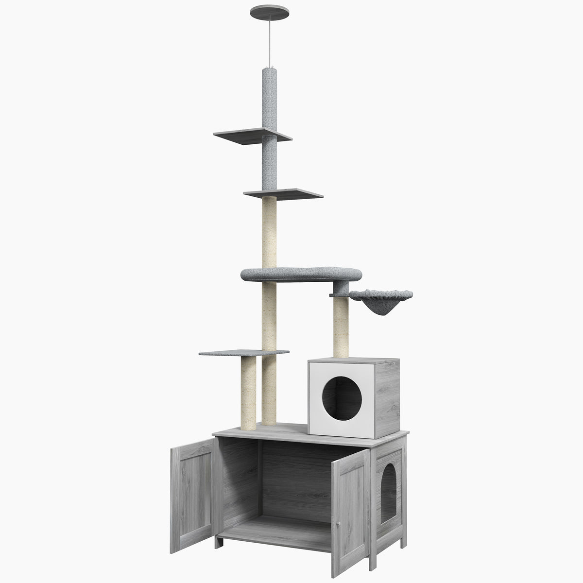 2-in-1 Floor To Ceiling Cat Tree With Litter Box Enclosure Condo
