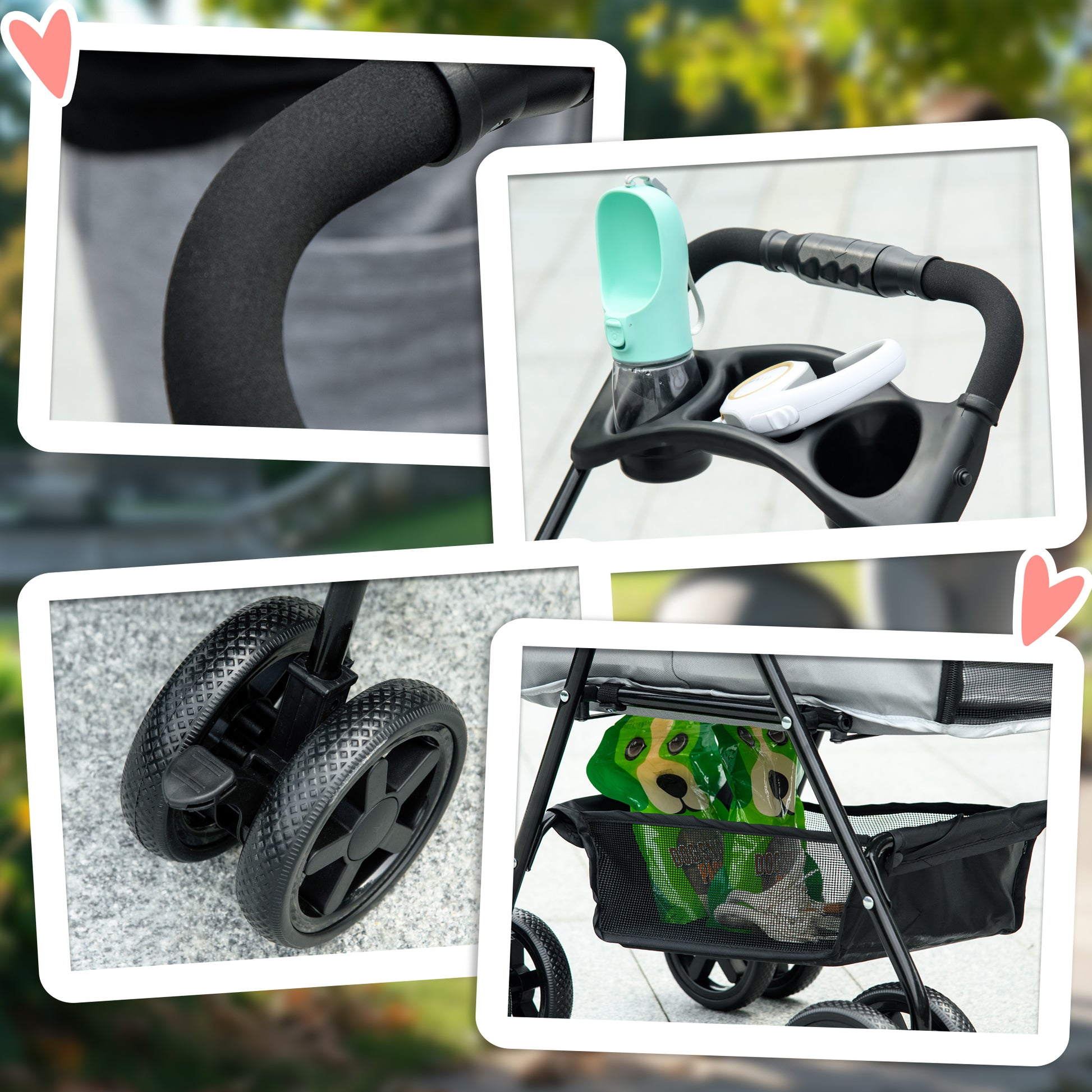Pawhut Dog Pram Stroller Foldable Pet Pushchair With 4 Wheels