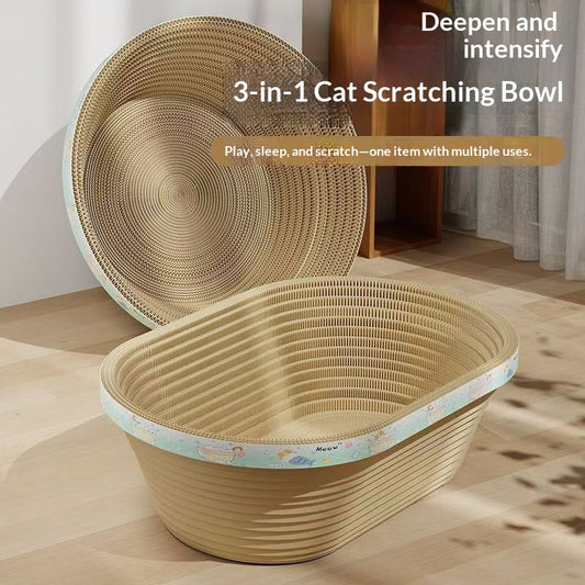 Oval-shaped Cat Scratching Post With A Deep Corrugated Paper Basin