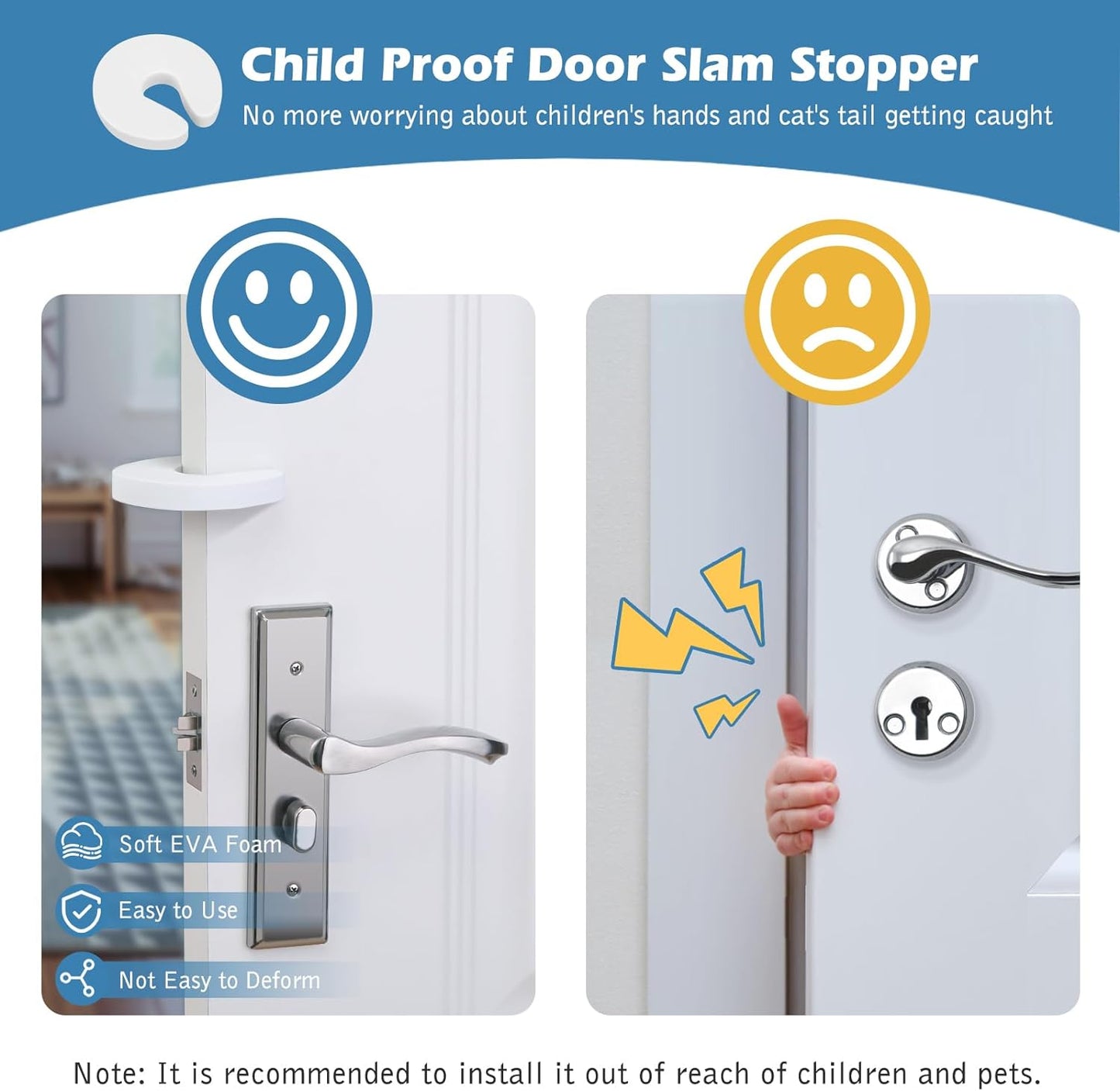 Cat Door Latch And Stopper Adjustable Strap Soft Foam Pinch Guard