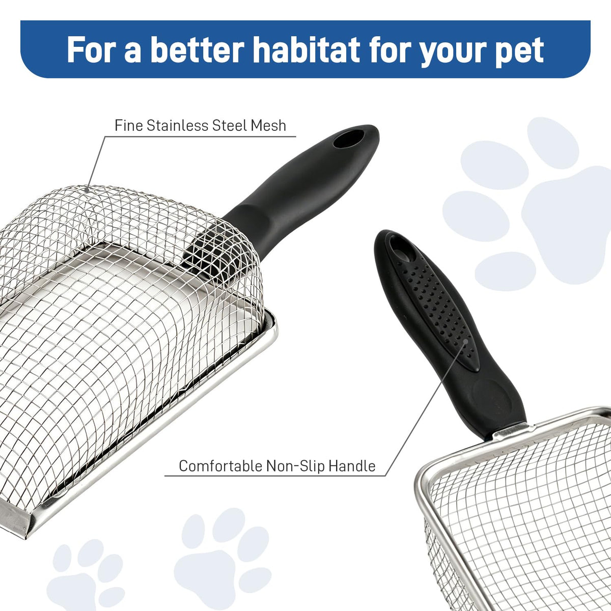 Cat Litter Scoop Stainless Steel Mesh Shovel Deep Reliable Cleaner