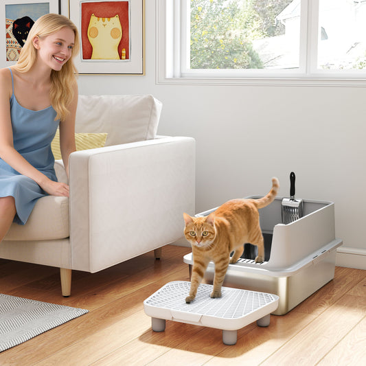 Extra Large Stainless Steel Cat Litter Box With Scoop Pad