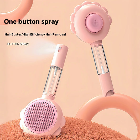 2-in-1 Self Cleaning Dog Brush Comb With Spray Pets Grooming Hair