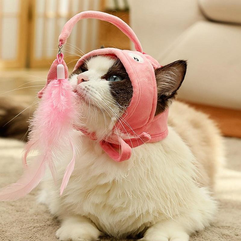 New Head Wearing Feather Funny Cat Stick Toy Gray Big Eye Pet Toys
