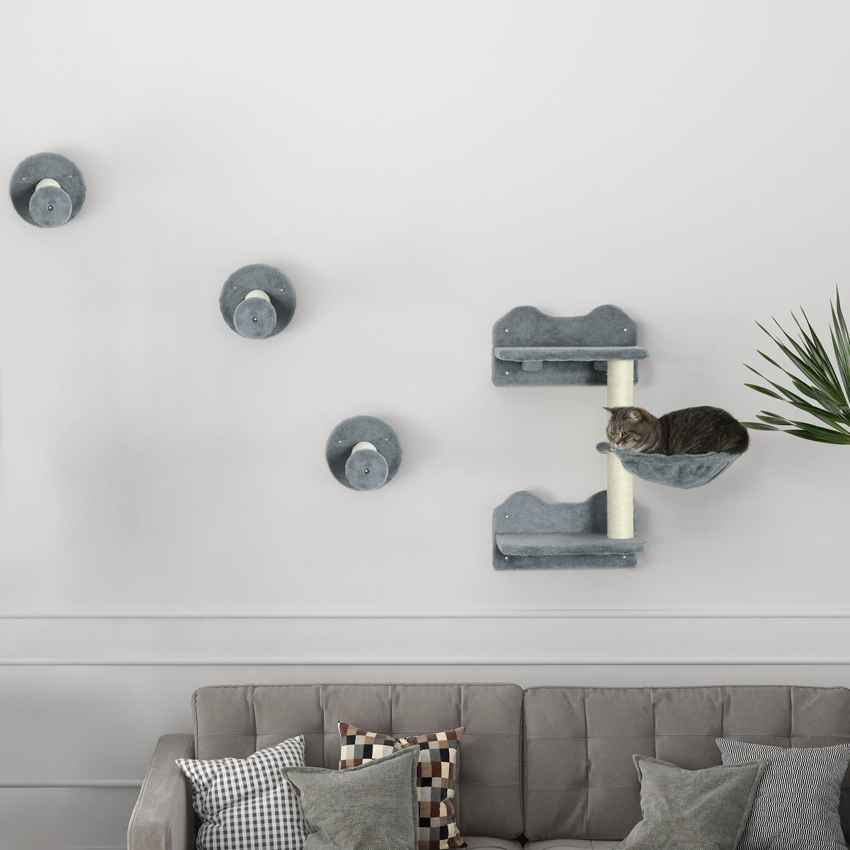 4 Piece Cat Shelf With Scratching Post Wall-mounted Tree For Indoor
