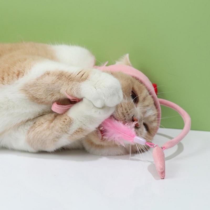 New Head Wearing Feather Funny Cat Stick Toy Gray Big Eye Pet Toys