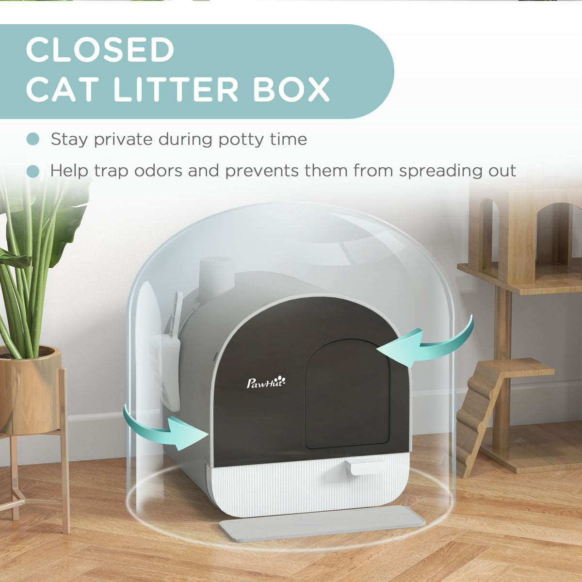 Cat Litter Box With Lid With Scoop And Filter Light Gray
