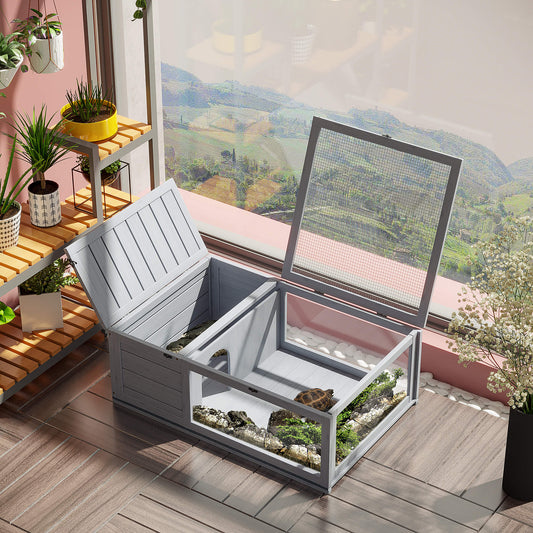 Wooden Reptile Cage With 3 Windows Slide-out Tray For Turtles