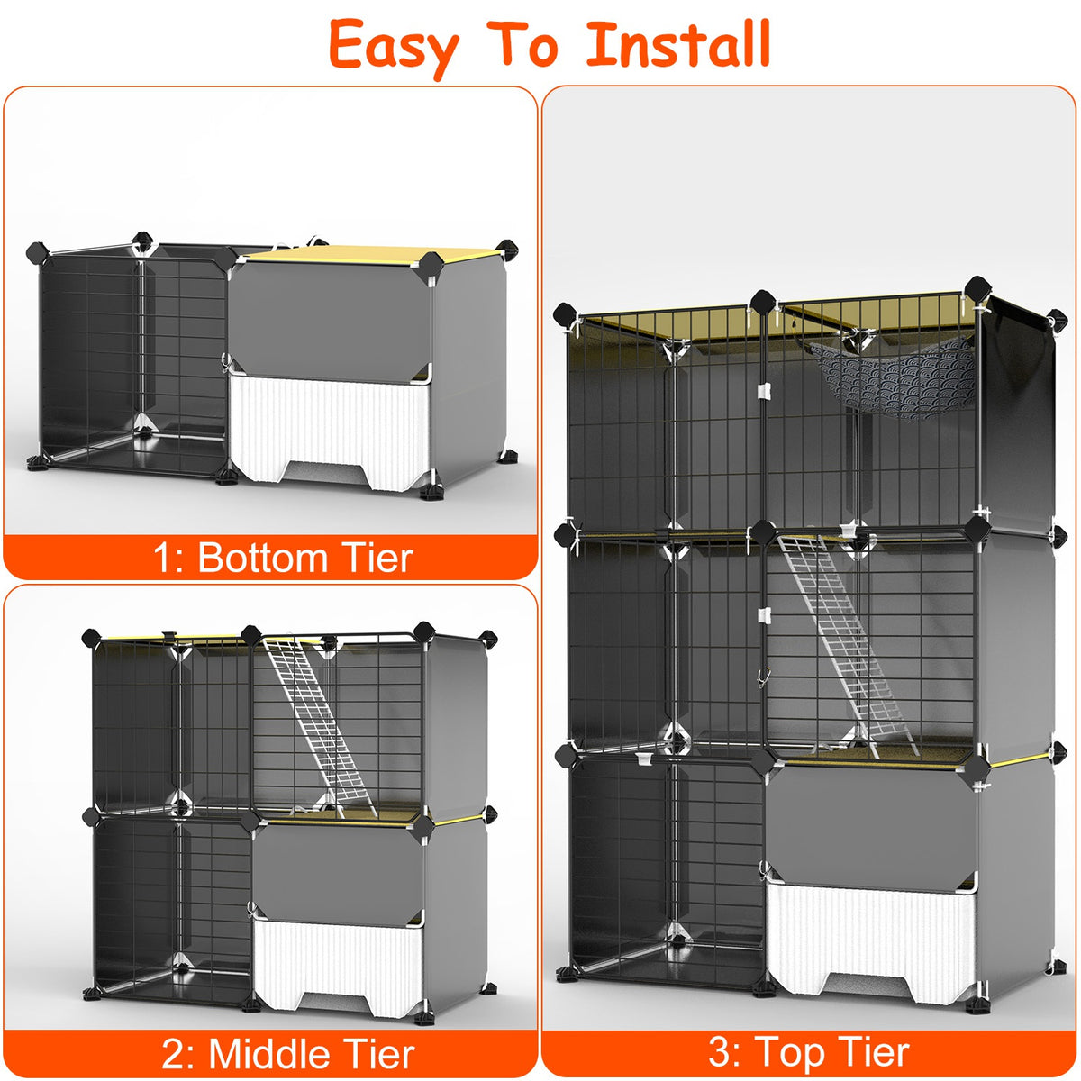 3 Tier Cat Cage Indoor With Litter Box Hammock Detachable Metal