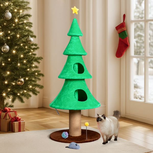 59in Large Tall Christmas Tree Cat Tower With 2 Condos Scratching