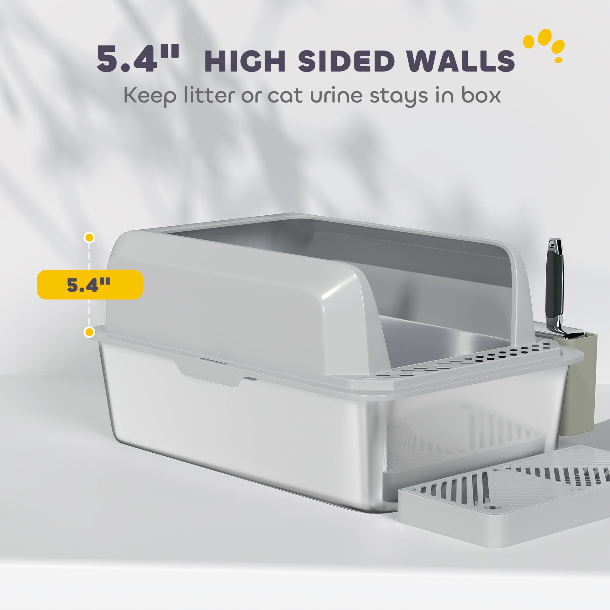 Stainless Steel Litter Box With Metal Scoop Holder High Sided