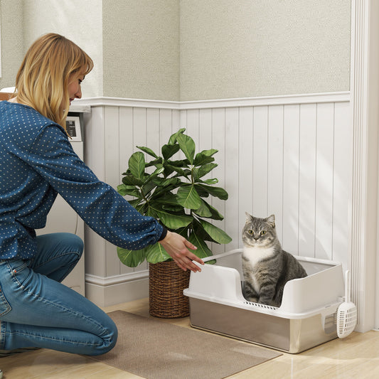 Stainless Steel Litter Box With High Side Scoop Easy Cleaning