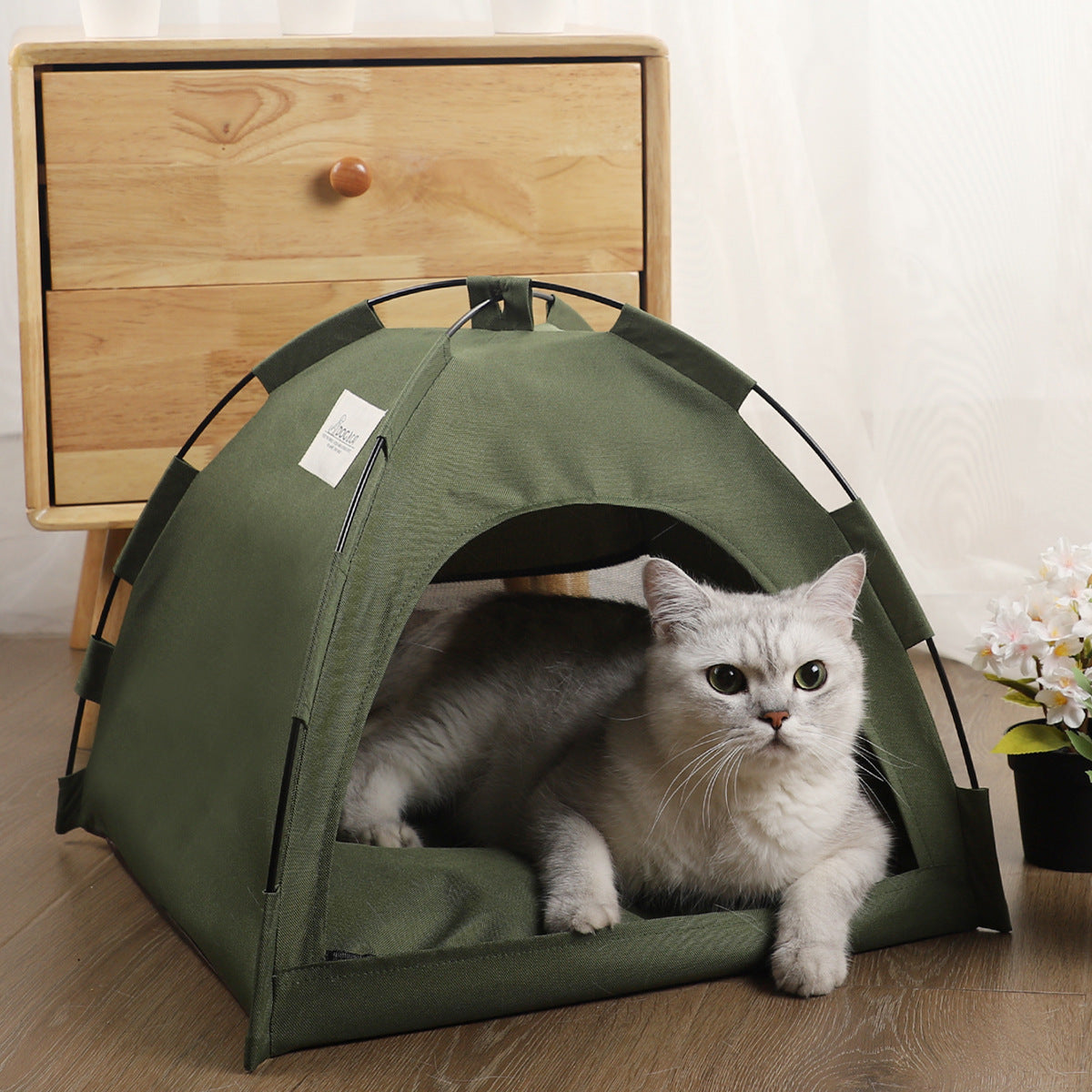 Cat Tent Cooling Mat Dog House Pet Sofa Camping Bed With Cushion