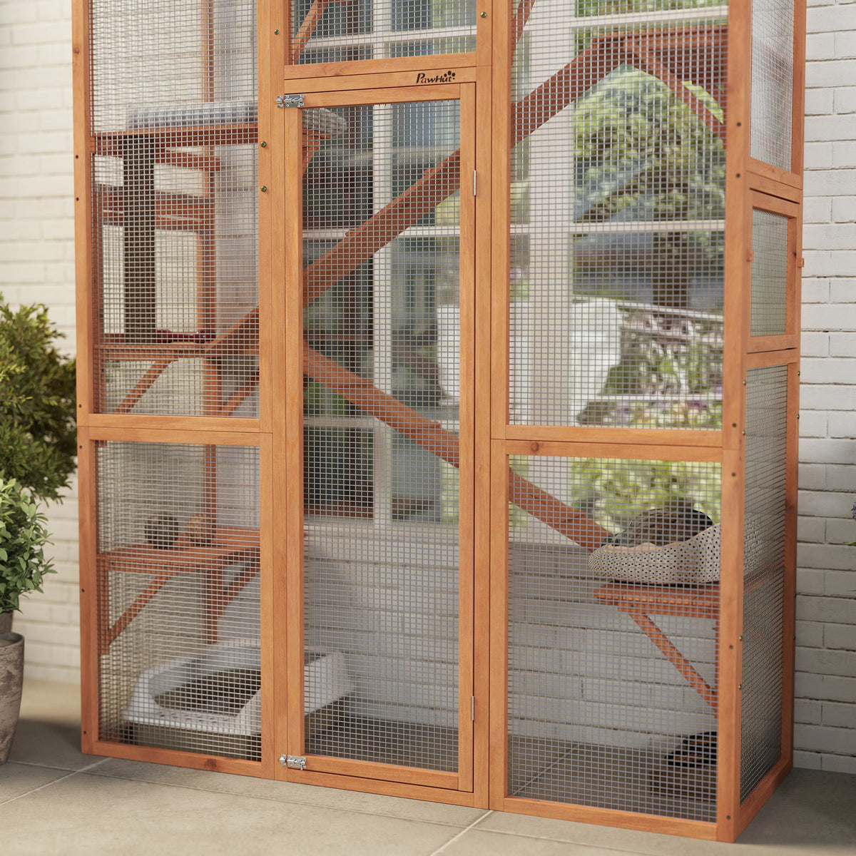 Outdoor Catio Cat Enclosure Large Wooden House With 6 Jumping