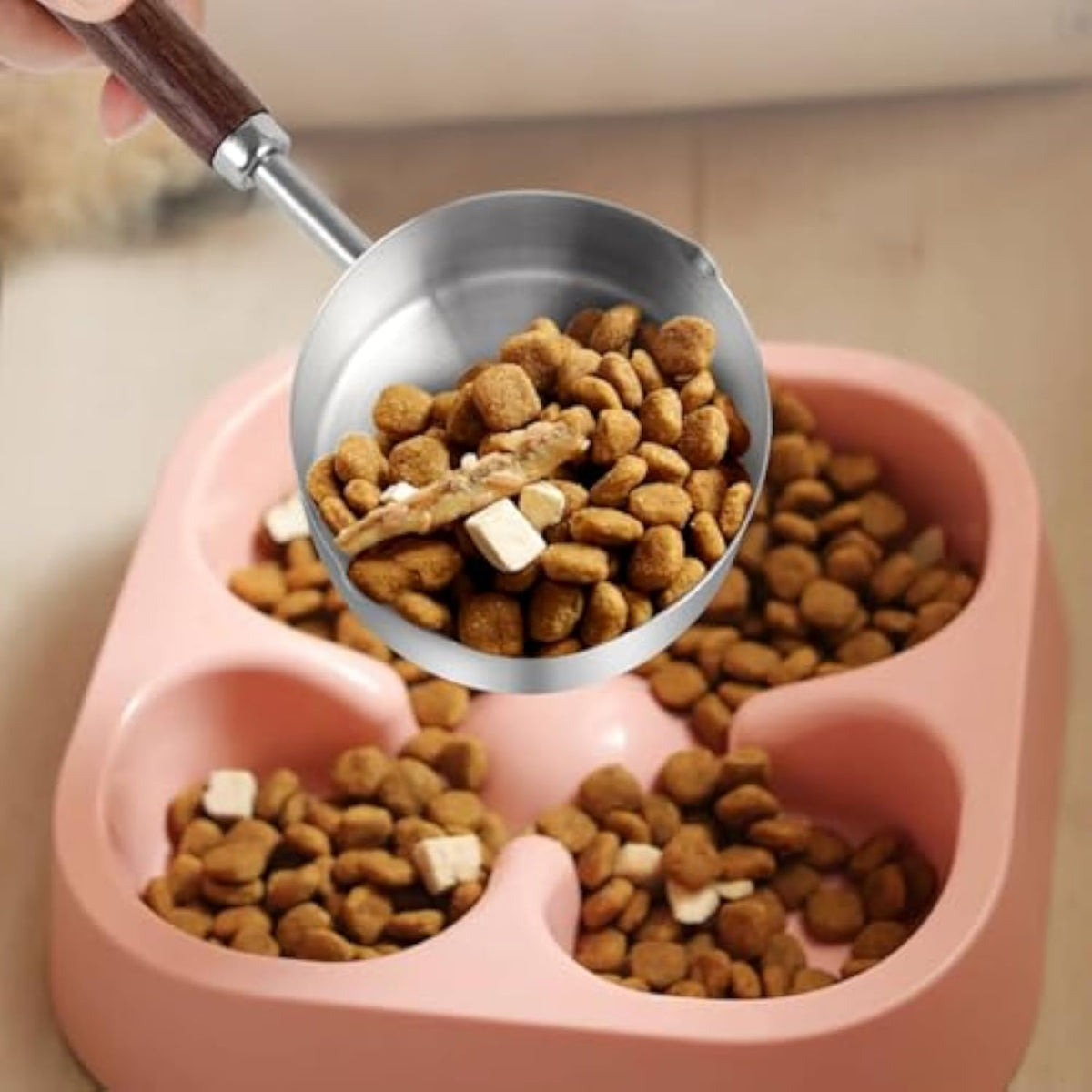 Dog Food Scoop 304 Stainless Steel Pet Measuring Cup With Wooden