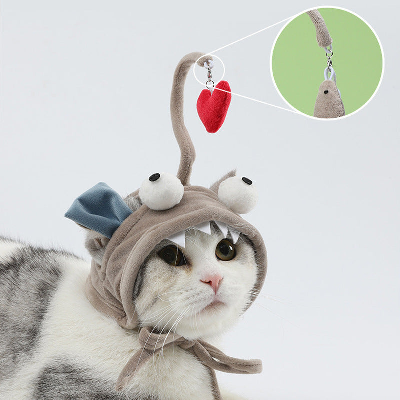 New Head Wearing Feather Funny Cat Stick Toy Gray Big Eye Pet Toys