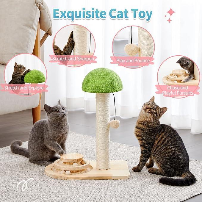 Mushroom Sisal Rope 2-in-1 Wooden Interactive Ball Track Cat